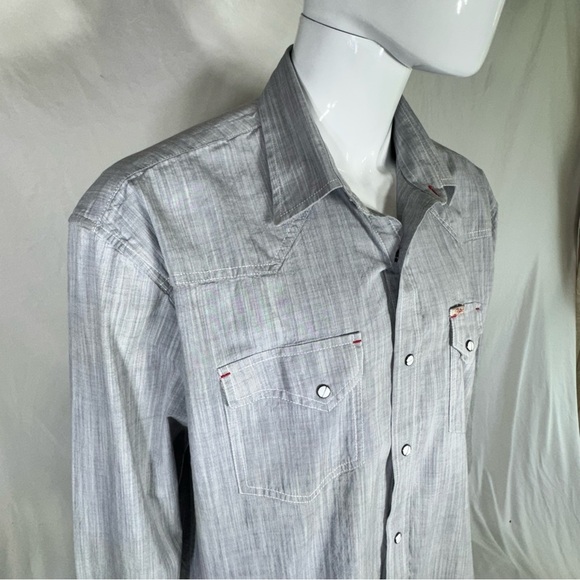 Rafter C Cowboy Collection Men's Western Gray Button-Up Shirt - Picture 2 of 6